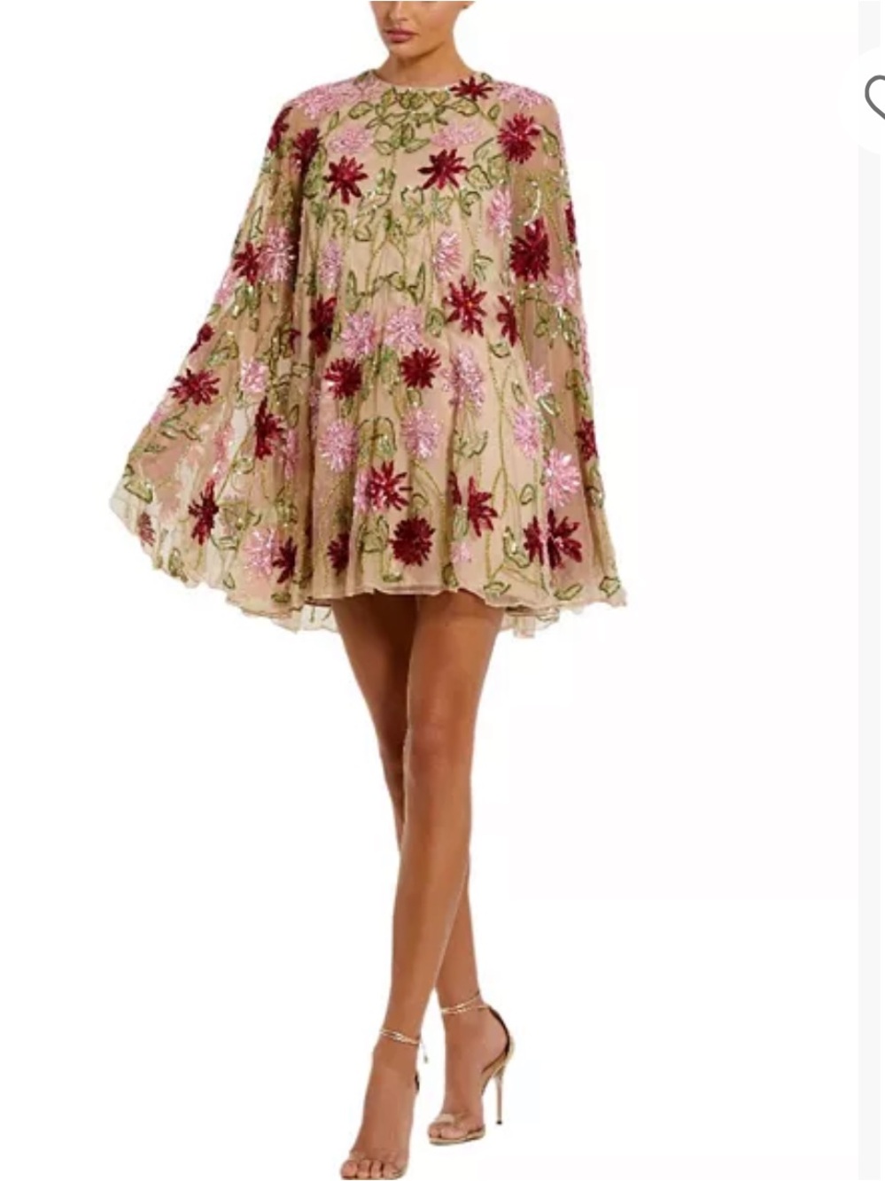 Mac Duggal Floral Beaded Mesh Shawl Mini Dress